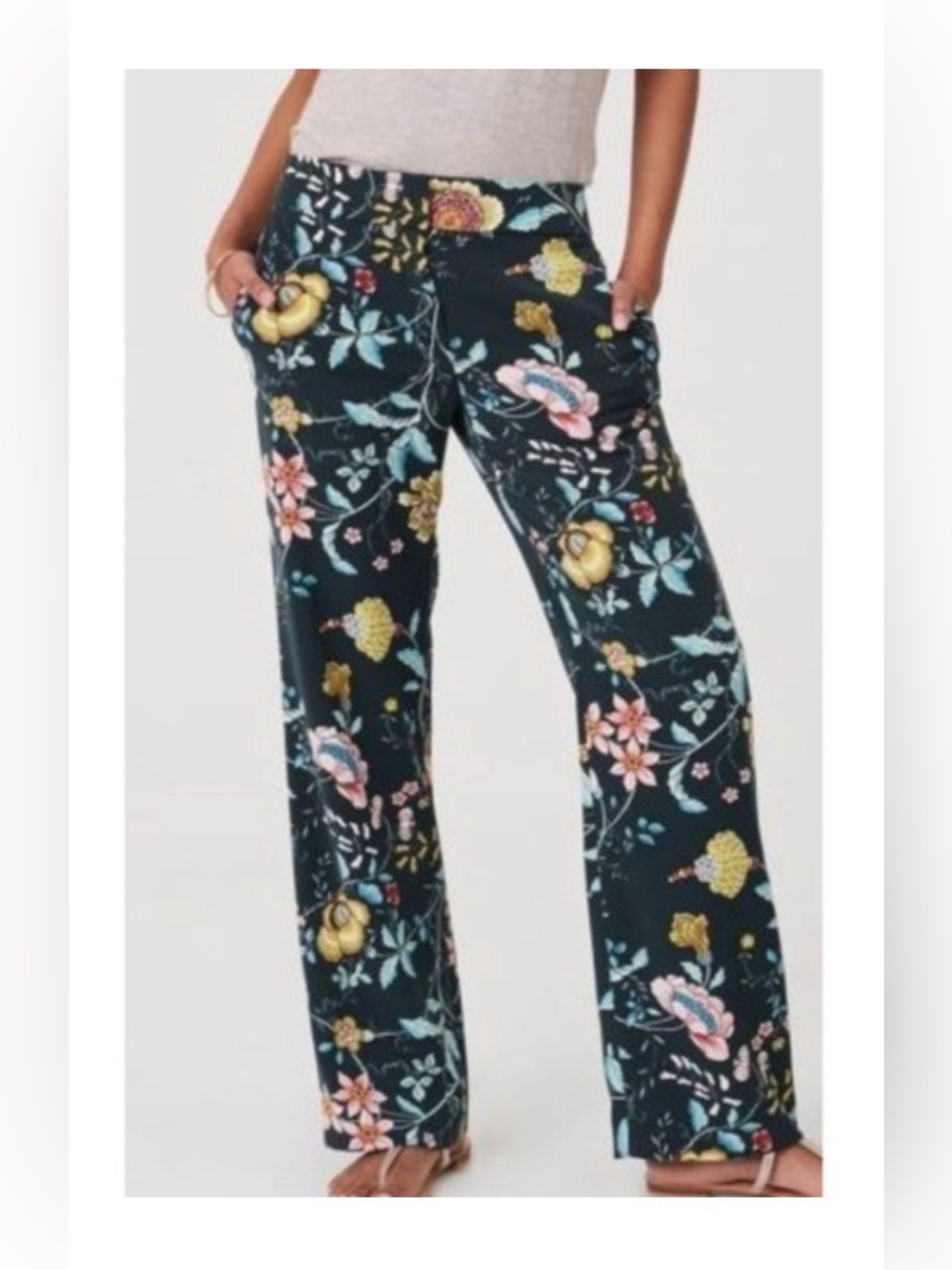 Ann Taylor LOFT Floral Straight Leg Trouser Pants - Emerald Green Color | SIZE 6